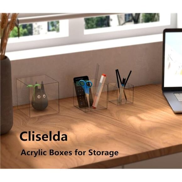 3pcs Clear Acrylic Display Boxes, Acrylic Cube Stand Plastic Square Containers - Picture 3 of 7